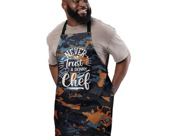 Nunca confíes en un delantal de chef delgado / Delantal de cocina divertido / Regalo para amantes de la comida, barbacoa, cocina, humor de chef / Delantal unisex ajustable