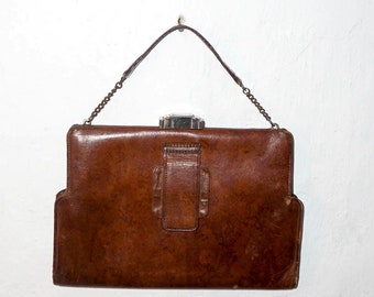 bolso de piel art déco * bolso de mano de piel marrón vintage de los años 20 * bolso de noche * monedero