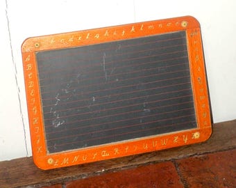 vintage school slate board * double sided chalkboard * alphabet learning board * retro decor * educational toy