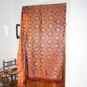 vintage italian silk jacquard bedspread * old rose  damask * floral brocade coverlet