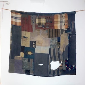 Textil japonés antiguo boro * patchwork índigo * era meiji * tapiz wabi sabi * arte popular