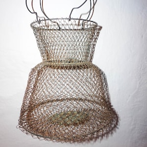 cestino da pesca pieghevole in filo metallico * trappola per pesci in metallo vintage * arredamento rustico * fattoria francese