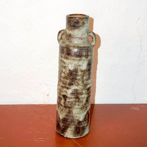 vintage lava glaze vase * speckled green blue brown * tall narrow handled ceramic vessel * mid-century west german pottery * 1970s crater