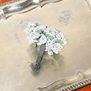 antique French beaded flower bouquet corsage * vintage white glass bead floral arrangement * handmade wirework
