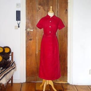 red linen two piece shirt and skirt * 80s French midi set * belle pour toi * button front blouse * summer coquette outfit * size M