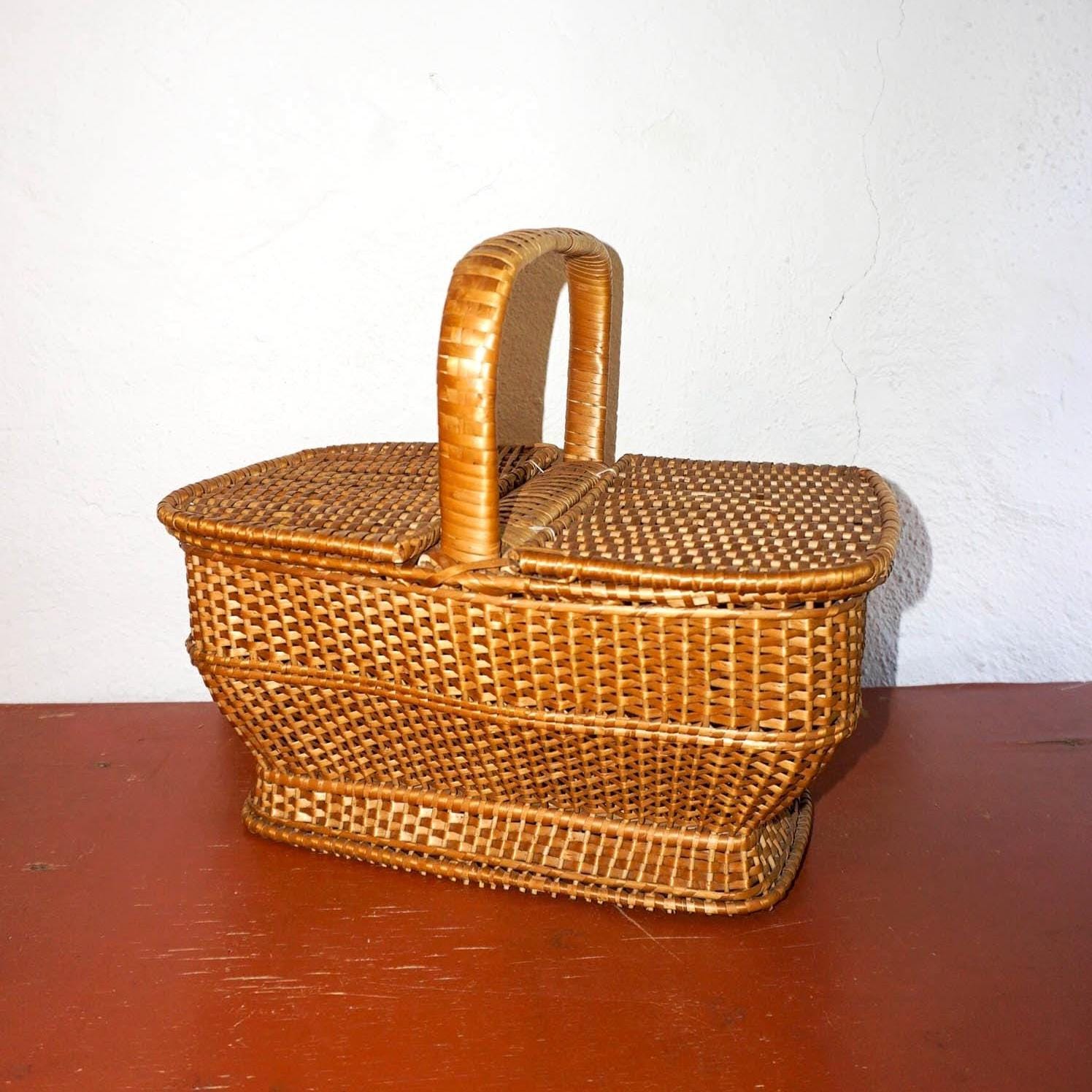 Classic Vintage Mid-century Picnic Basket * 1960s Japandi 