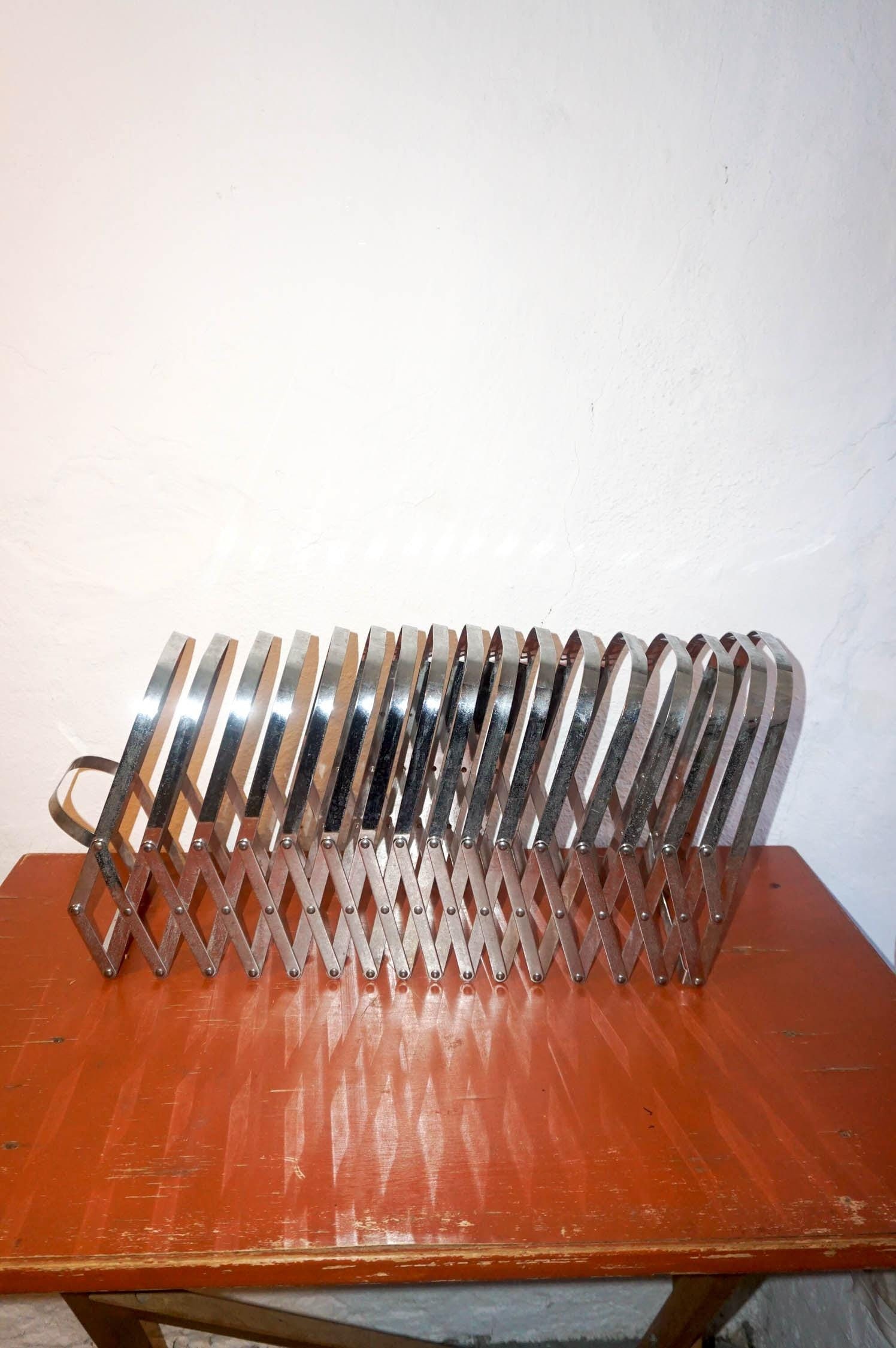 Vintage Chrome Harmonica Magazine Rack * Luther Evans Radius