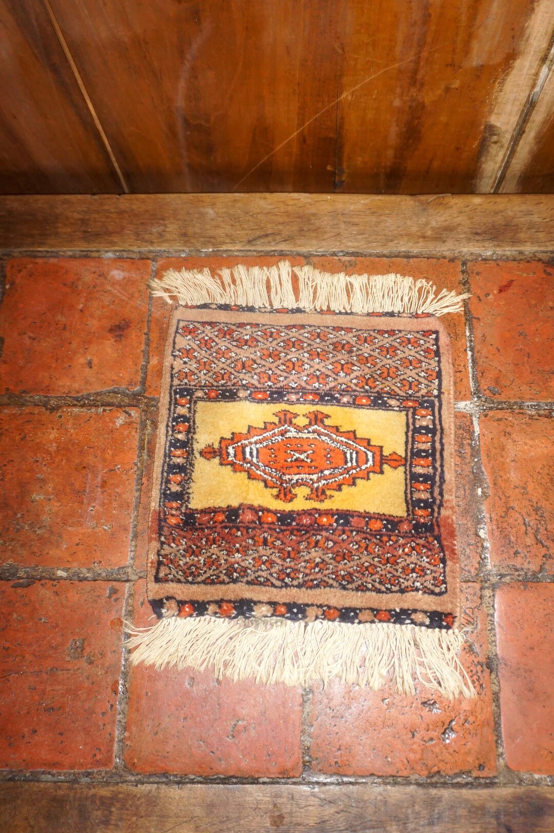 Small Persian Rug Use Small Persian Tribal Rug * Hand-knotted Wool Mat * Geometric Warm-tone ...