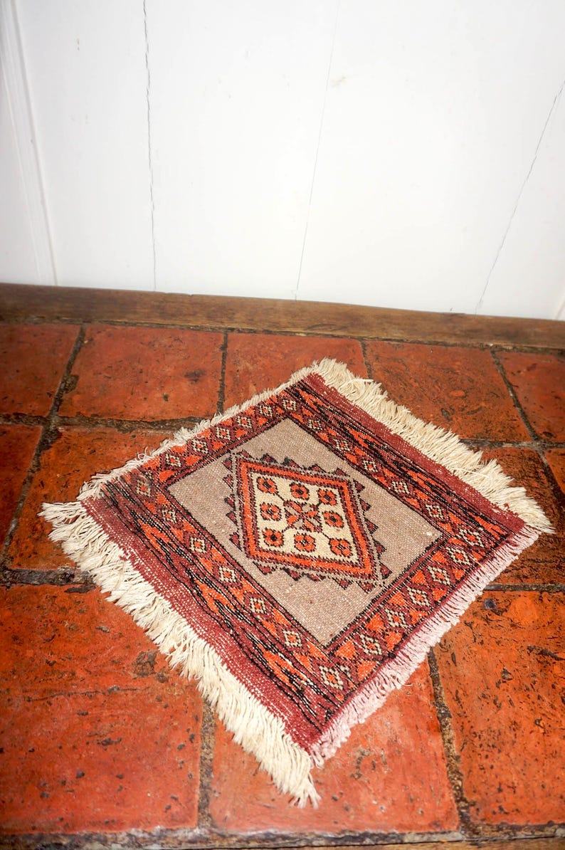 Small Persian Rug Use Small Persian Tribal Rug * Hand-knotted Wool Mat * Geometric Diamond ...