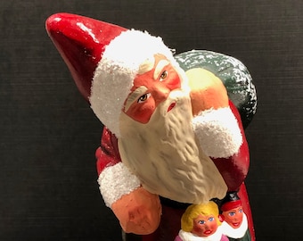 Vintage Candy Container Ino Schaller Germany Red Primitive Santa and Dolls Candy Container 1990s