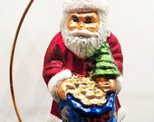 Christopher Radko Limited Edition 39 Money Bags Santa Claus 39 , Gorgeous Red Santa Holding a Blue Sack Filled with Gold, 1990s