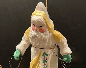 House of Hatten Denise Calla Father Christmas 1988 Stars Bells Yellow White Primitive Peace Ornament