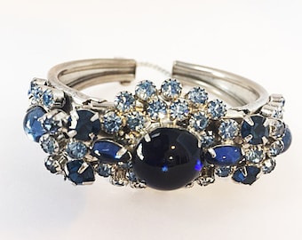 Glass Faux Sapphire Cabochon Rhinestone Cuff Bracelet