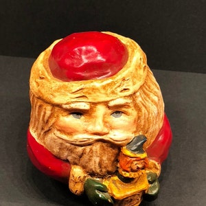 Charming Santa Holding Jack-in-the-Box,  Composite/Resin, Unsigned, Christmas Decor