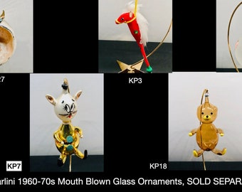 De Carlini 1960-70s Mouth Blown Glass Ornaments, SOLD SEPARATELY