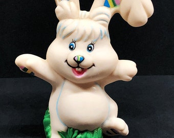 TCFC 1992 Soft Plastic Bunny Rabbit Figure, Easter Decoration, Vintage Easter Bunny Collectible