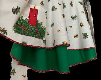 Rare Christmas Apron Doublesided Trimmed w/Pockets MINT Condition Unused 1960s