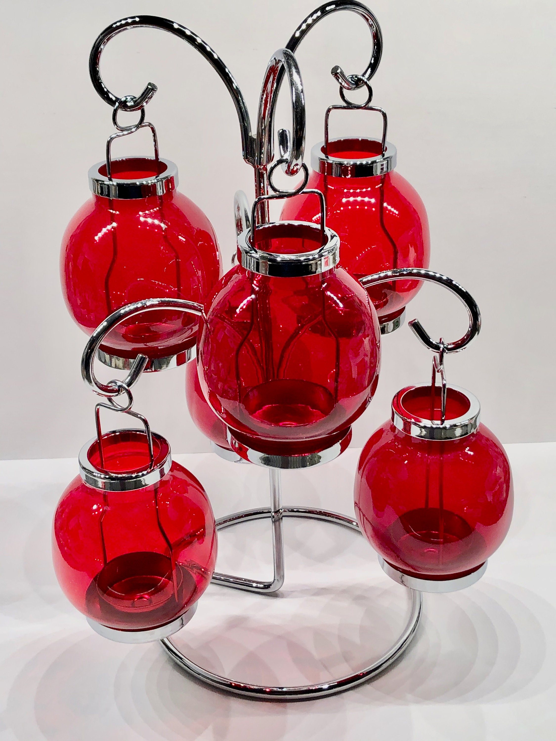 Vintage Glass Lantern & Steel Tea Light Holder Brilliant Red Etsy
