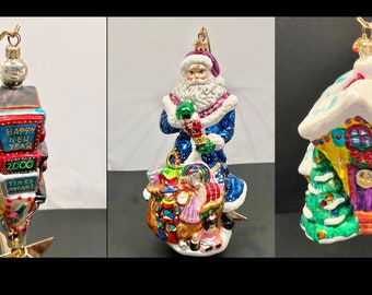 Christopher Radko 1990s Christmas House New Year Ball Drop This One's For You Santa Ornaments  from Early Decades Sold Separately