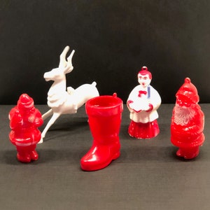 Rosen Rosbro Bradford Plastic Christmas Ornaments, Deer, Santa Claus, Boot, Choir Boy w/Candle, 1960s image 9