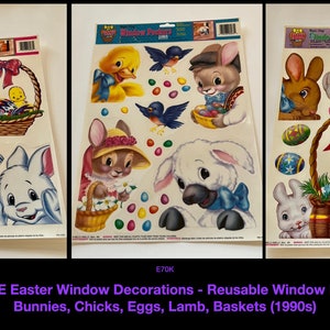Easter Bunny Walking in Garden Reusable Vinyl Static Cling Window Decorations 