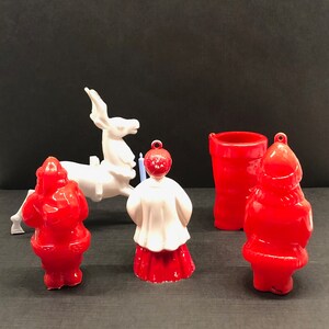 Rosen Rosbro Bradford Plastic Christmas Ornaments, Deer, Santa Claus, Boot, Choir Boy w/Candle, 1960s image 3