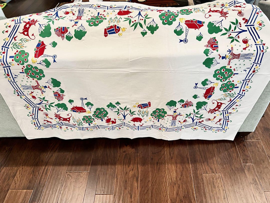 Vintage Simtex Mid Century Farm Scene Rectangle Tablecloth - Etsy
