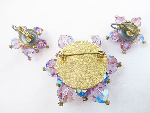Purple Pink Faceted Glass Cluster Brooch Earring … - image 3