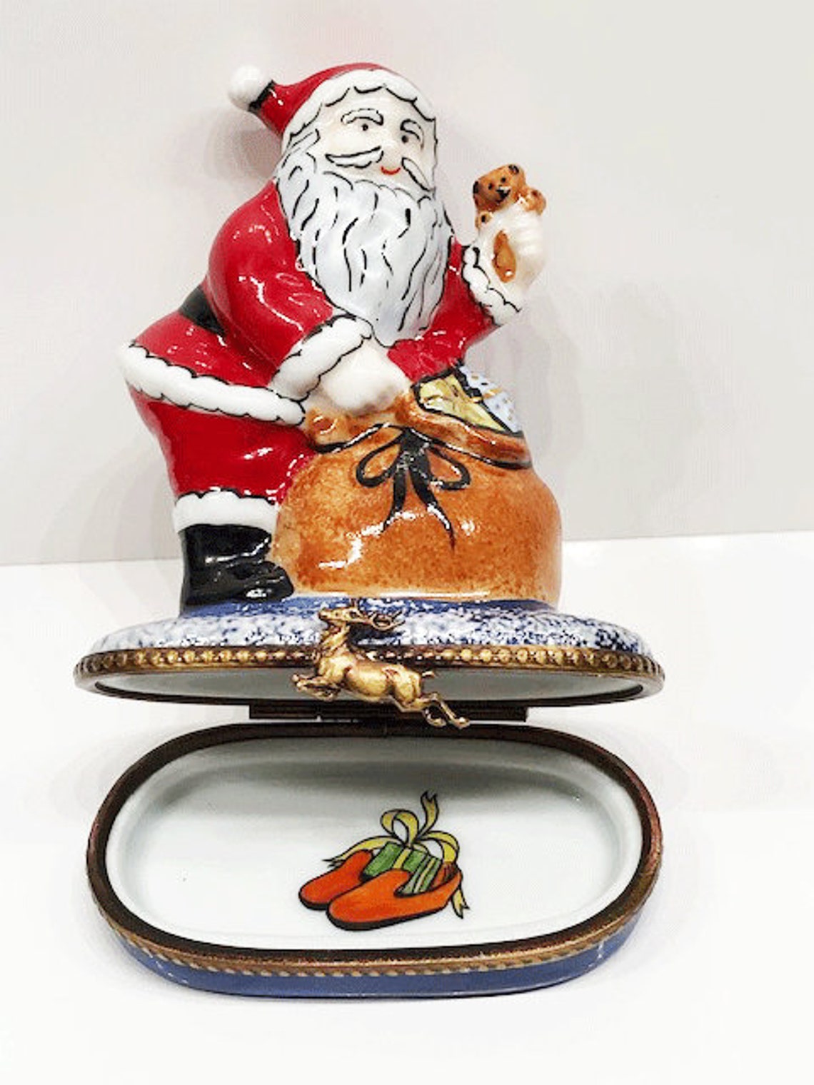 Limoges Porcelain Santa Claus Trinket Box Santa w/Sack of Etsy