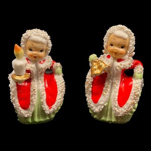 Vintage Pair NAPCO Angels  Bells and Candle MCM 1950s Spaghetti Porcelain Nostalgic Christmas Decor