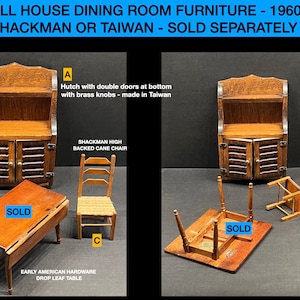 Vintage Dollhouse Dinning Room Furniture, Shackman or Taiwan, 1960s, Sold Separately