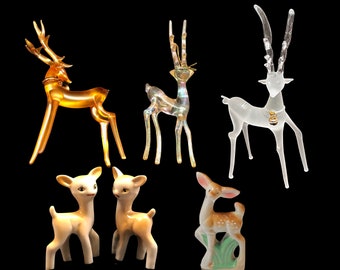 Vintage Christmas Deer Ceramic Glass Resin 1950-90s MCM Kitschy Christmas Display Scenes Sold Separately