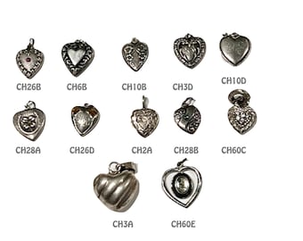 Vintage Puffy Heart Sterling Charms Victorian 1940s Love Tokens Bracelet Charms Valentine's Day LOVE Charms Sold Separately