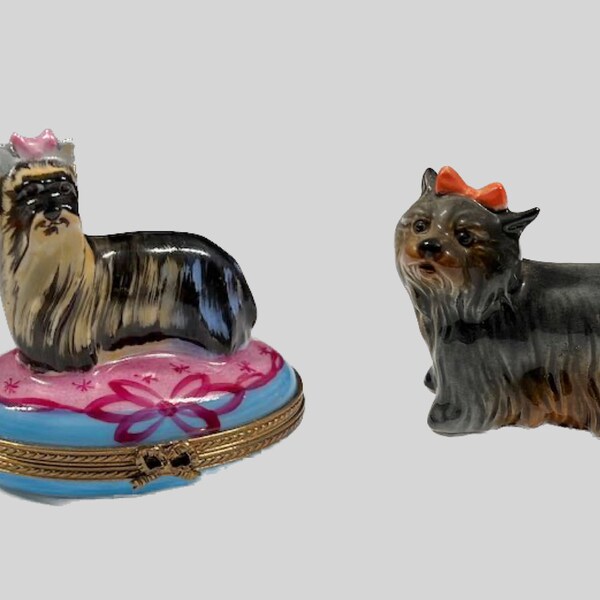 VINTAGE Limoges Yorkshire Terrier Trinket Box Yorkie and Goebel Terrier Porcelain Figure 1990s Sold Separately