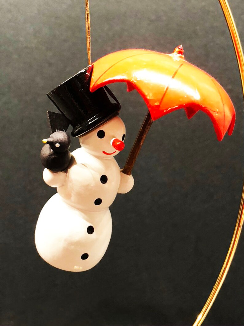 Model T 1960s Popeye Painted Wood Ornaments Unique and Erzgebirge German Snowman wUmbrella