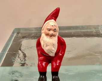 Vintage Cast Iron Metal Elf Gnome Santa Shelf Sitter Christmas Figure