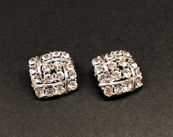 Lisner Brilliant Square Cut Radiant Rhinestone Clip Earrings 1960s