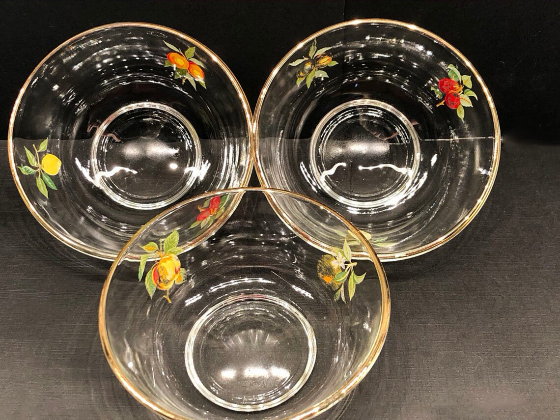 Clear Glass Decorated Cereal Bowls Fruit Colorful 195060s Etsy