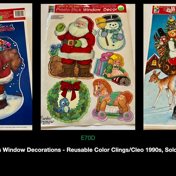 VINTAGE Christmas Window Clings - Reusable/Washable - Wreaths, Santa's, Victorian Family - (1990s), Sold Separately