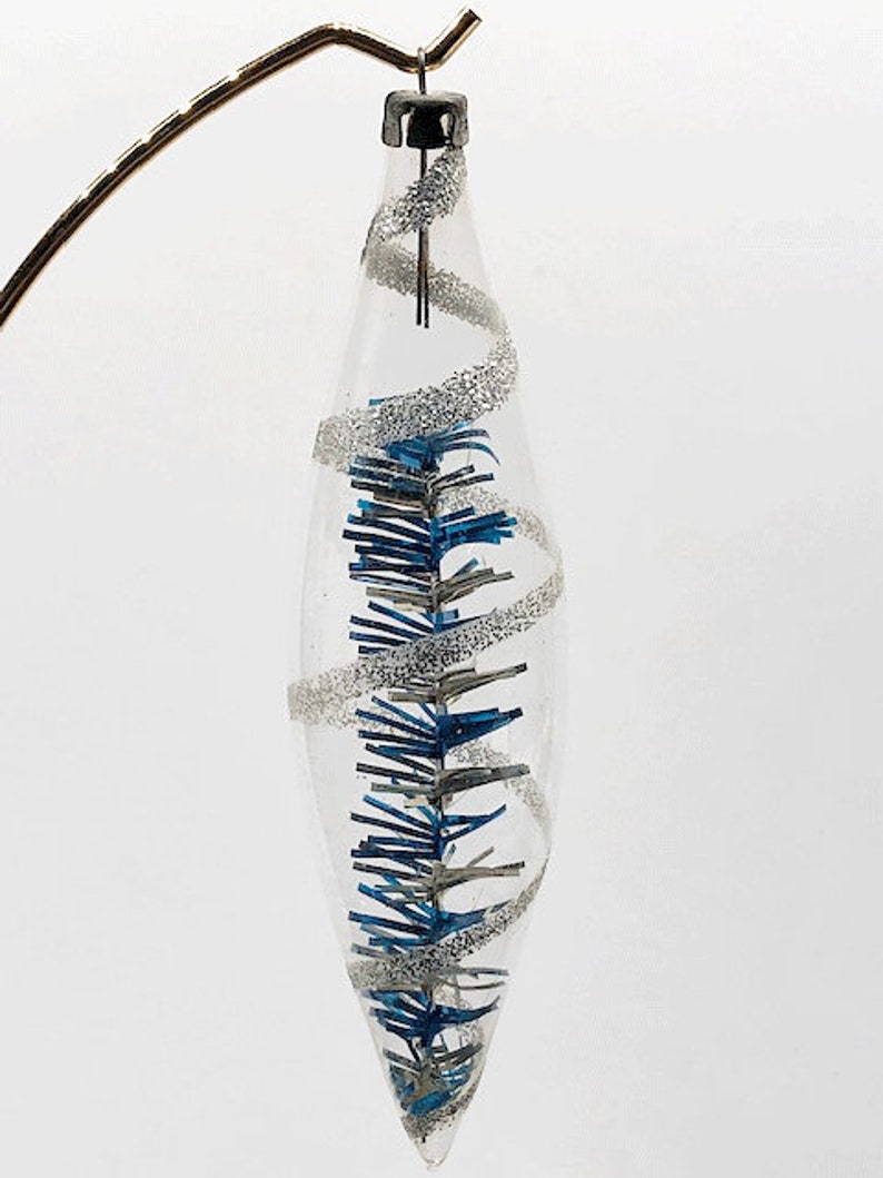Unsilvered Glass Glitter Icicle Ornament W Blue And Silver Etsy
