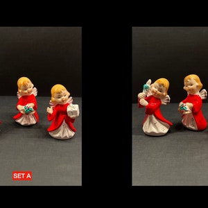 3 Piece Angel Set  Bells Present Candle, Vintage Christmas Ceramic Collectible Decor