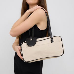 Rectangular Organic Canvas Tote Bag with Cream Trim – Shoulder and Hand Carry