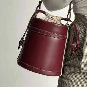 Crossbody Bucket Bag with Stylish Scarf Decoration for Women, Leather bucket purse, Designer bag, Trendy BagMother&#39;s Day Gift