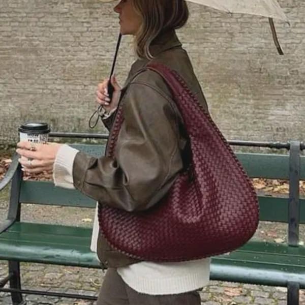 Trendy geweven veganistische leren hobotas voor dames | Oversized schoudertas | Modieuze handtas voor dagelijks gebruik | Draagtas in bohostijl | Kerstcadeau
