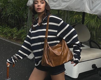 Grote slouchy-tas van veganistisch leer, extra grote taupe portemonnee