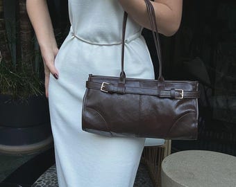 Leather Baguette Bag,  Elegant Evening Bags, Minimalist Work Bag, Luxury Shoulder Bag, Christmas gift
