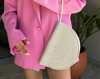 Handmade Straw Clutch Bag: Boho Woven Purse with Wrist Strap