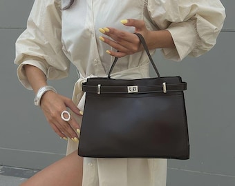 Minimalistische Vegan Leder Crossbody Bag, Elegant Top Griff