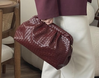 Bolso de mano vintage tejido, bolso bandolera de piel, bolso tejido, bolso elegante