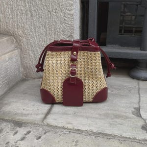 Boho Straw Mini Crossbody Bag, Handmade Summer Shoulder Purse with White Vegan Leather, Small Woven Bag for Women